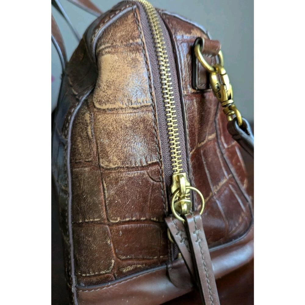 Fossil Sydney Brown Croc Embossed Leather Doctor Bag Purse Crossbody Strap - Picture 9 of 12